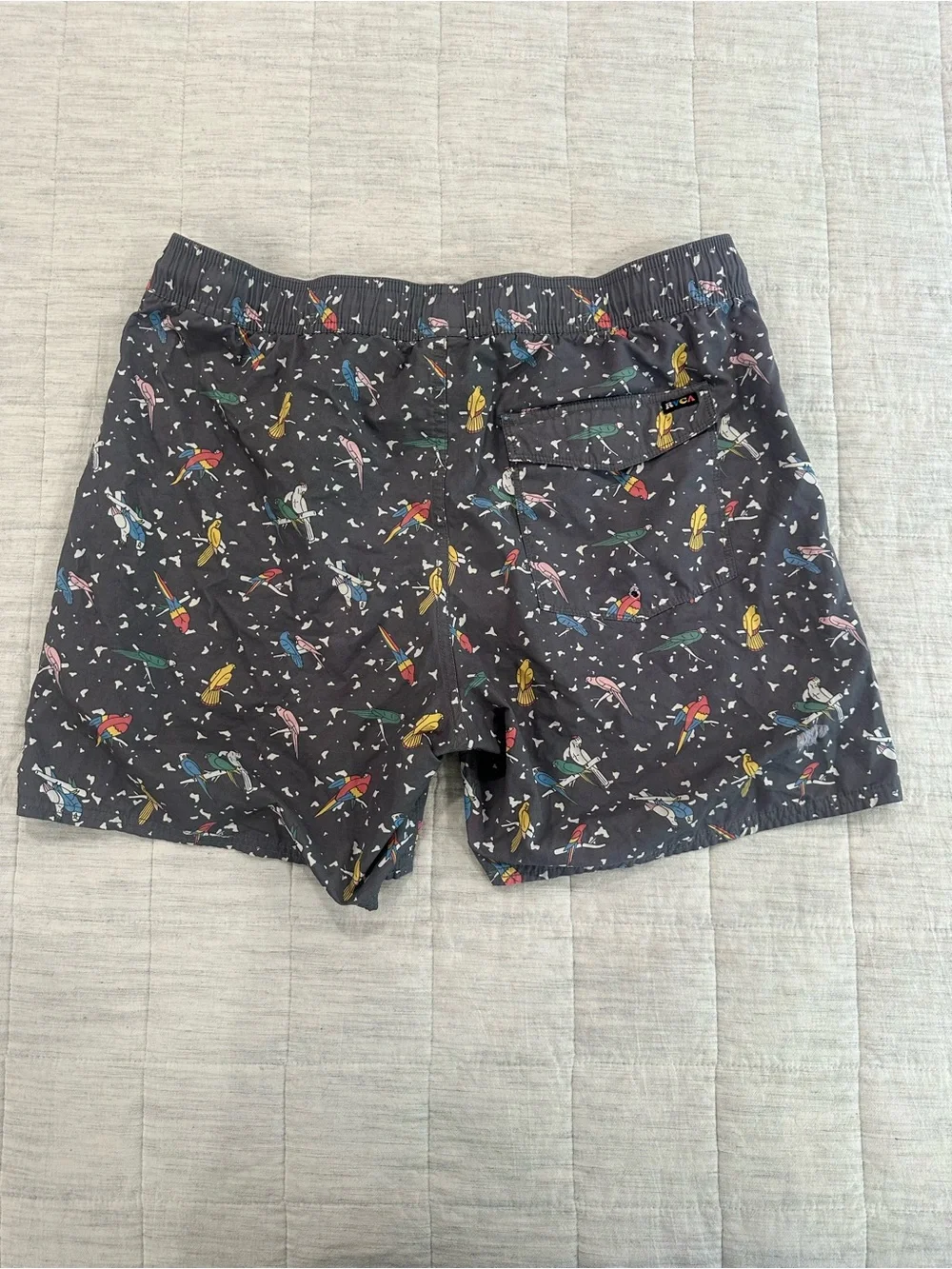 RVCA Charcoal Swim Shorts with Multicolor Parrot Print